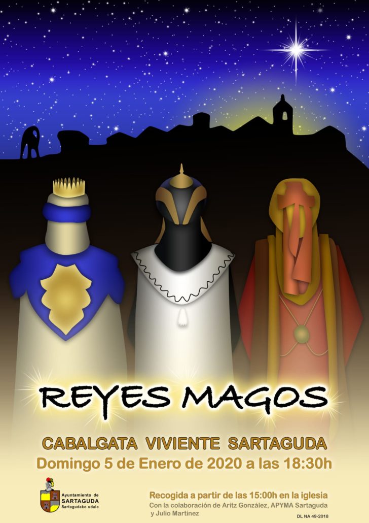 Reyes magos: cabalgata viviente Sartaguda. Domingo 5 de Enero