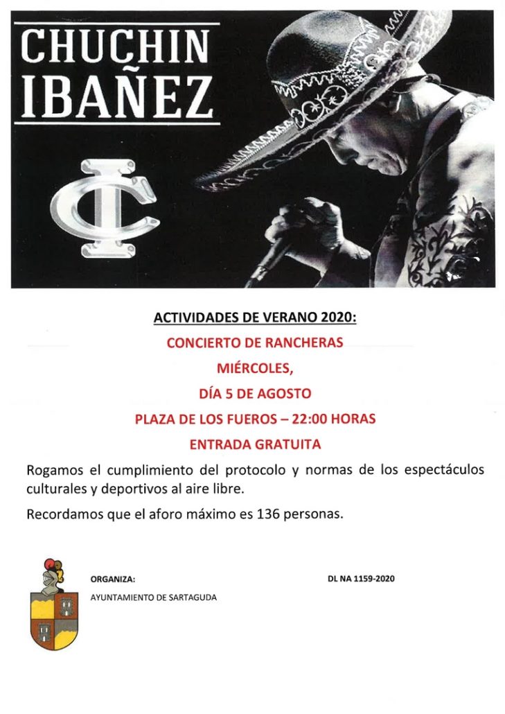 No te pierdas el miércoles 5 de agosto el concierto de Chuchin Ibañez en la plaza de los fueros.