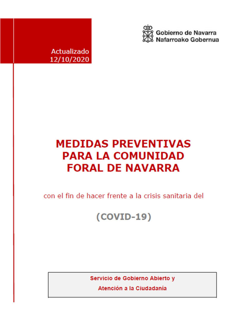 Medidas preventivas para la comunidad foral de Navarra con el fin de hacer frente a la crisis sanitaria del COVID-19