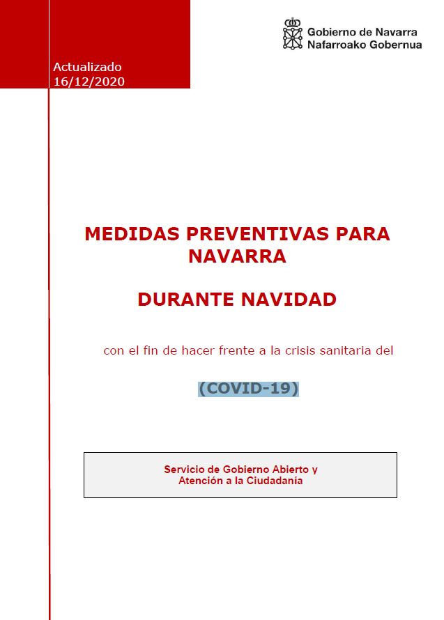 Medidas preventivas para Navarra durante la Navidad con el fin de hacer frente a la crisis sanitaria del (COVID-19)