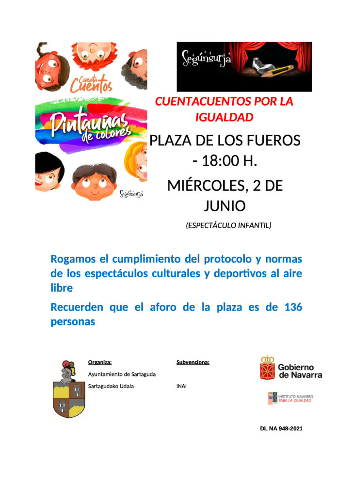 Este miércoles 2 de junio a las 18:00 H en la plaza de los fueros vendrá Segúnsurja a dar un espectáculo infantil (Surfeando por la Igualdad)