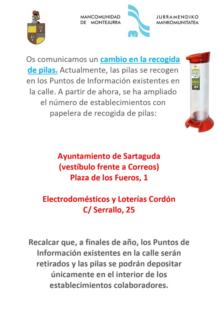 Se ha ampliado el número de establecimientos con papelera de recogida de pilas: Ayuntamiento de Sartaguda // Electrodomésticos y Loterías Cordón