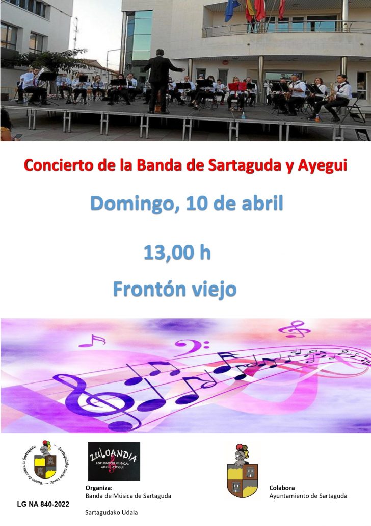 Este domingo 10 de abril no te pierdas el concierto de la Banda de Sartaguda y Ayegui. ¡Te esperamos!