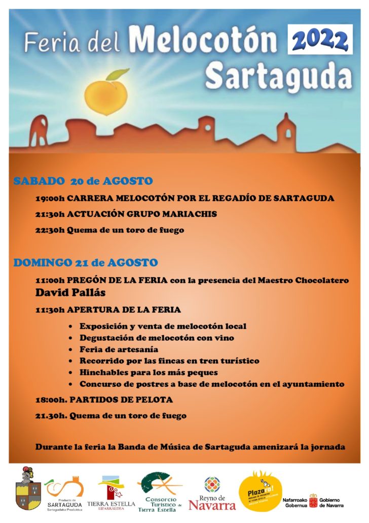 El Ayuntamiento de Sartaguda informa sobre la celebración de la feria del melocotón 2022 los días 20 y 21 de Agosto.