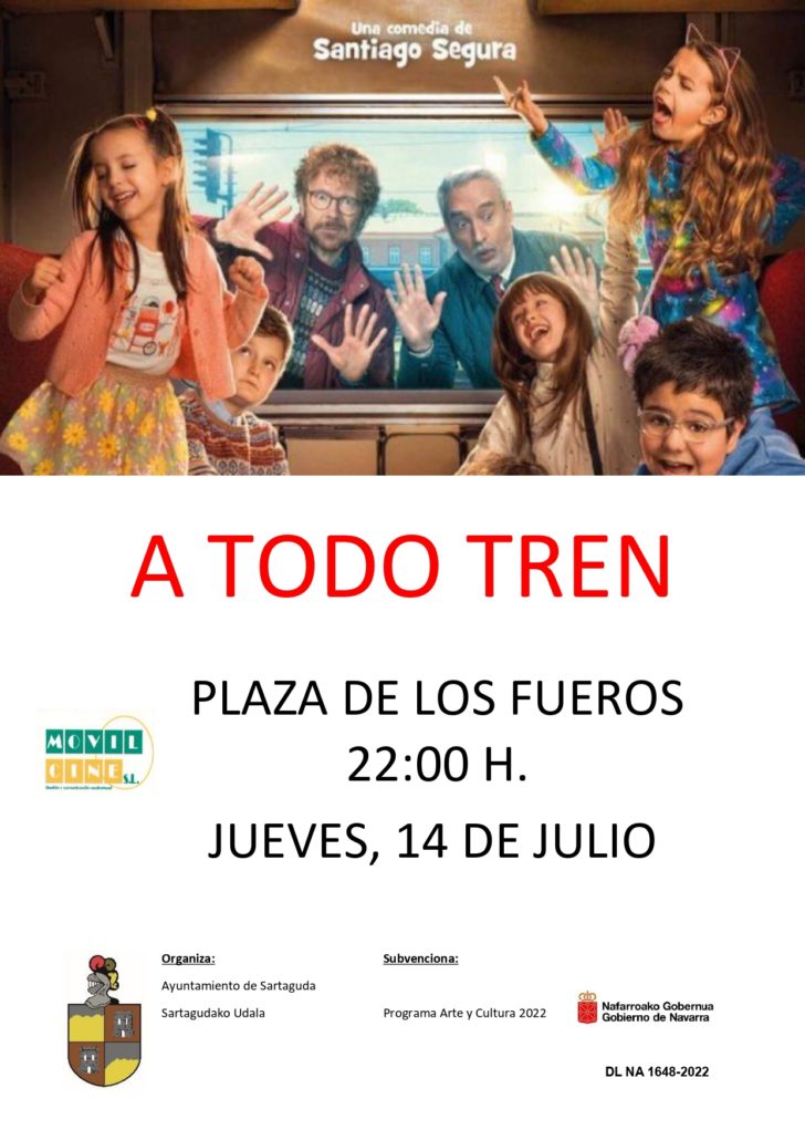 El ayuntamiento de Sartaguda informa que el día 14 de julio a las 20:00 horas en la plaza de los Fueros habrá cine. La película en cuestión es 