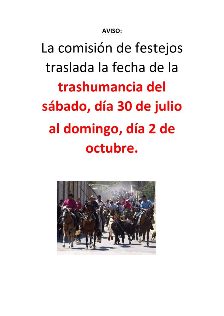 El ayuntamiento de Sartaguda informa sobre el cambio de fecha de la trashumancia del día 30 de julio al domingo, día 2 de octubre.