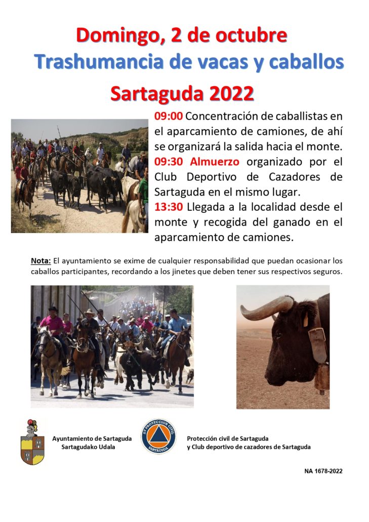 El ayuntamiento de Sartaguda informa sobre la realización de la trashumancia de vacas y caballos el día: Domingo, 2 de octubre.