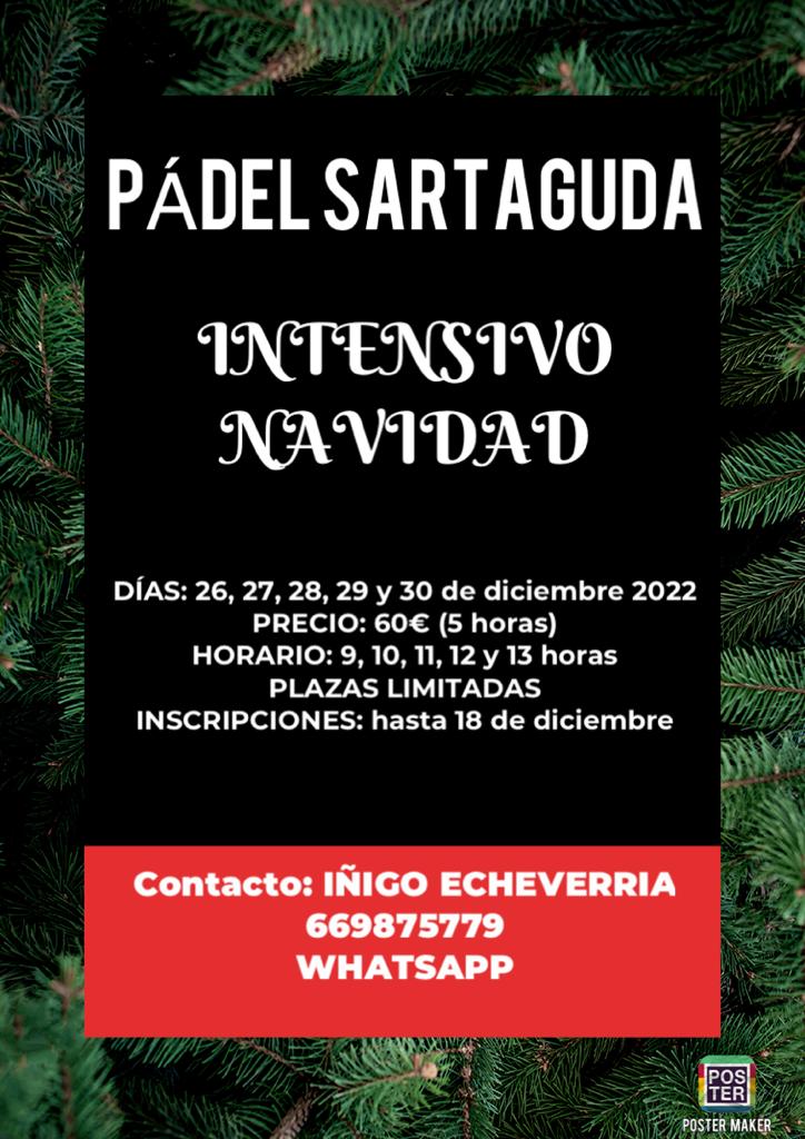Clases de Pádel en Sartaguda, intensivo de Navidad los días del 26 al 30 de diciembre, horario de 9 a 13 horas.