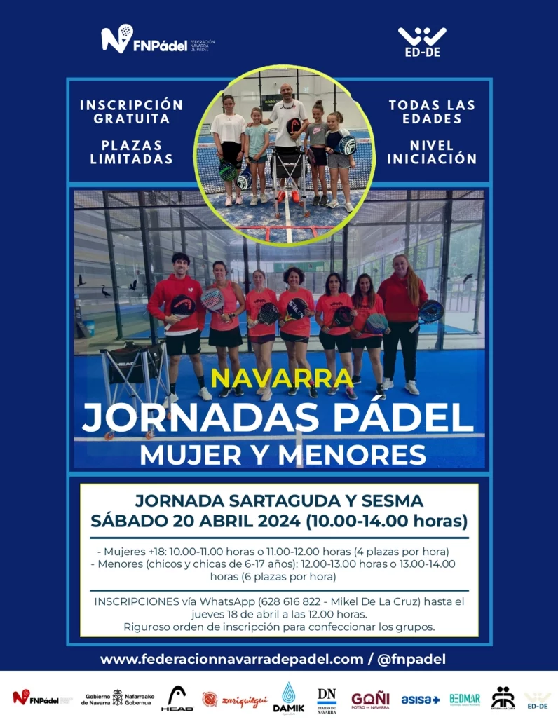 Navarra Jornadas Pádel Mujeres y Menores, Sartaguda y Sesma sábado 20 de Abril 2024 (10:00 - 14:00 horas).