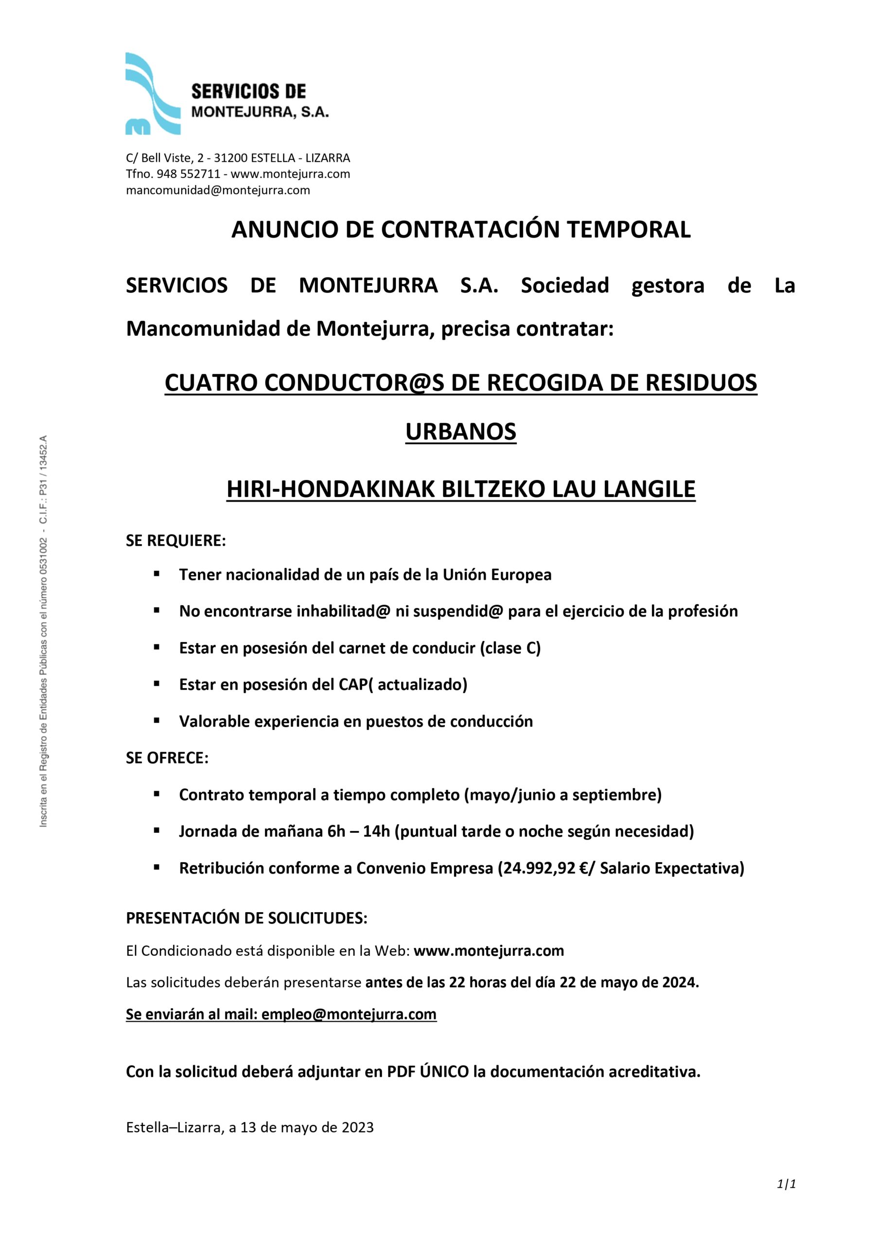 Anuncio. Operaris de recogida. 1