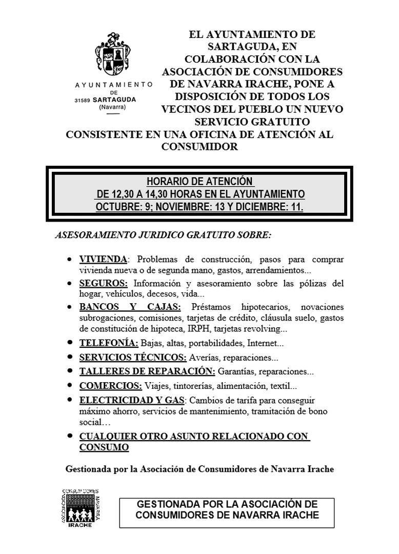 SERVICIO GRATUITO PARA LOS VECINOS DE SARTAGUDA