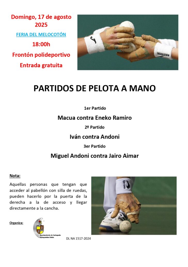 Pelota a mano en Sartaguda: domingo 17/08 a las 18:00 en el frontón. Macua, Eneko, Iván, Andoni, Miguel Andoni y Jairo Aimar.!!