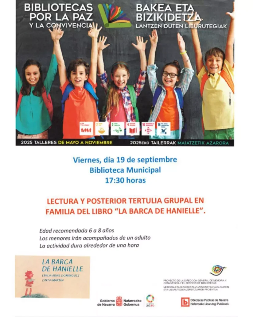 La Biblioteca Municipal de Sartaguda acoge una actividad familiar con la lectura del libro “La Barca de Hanielle”, seguida de una tertulia grupal.