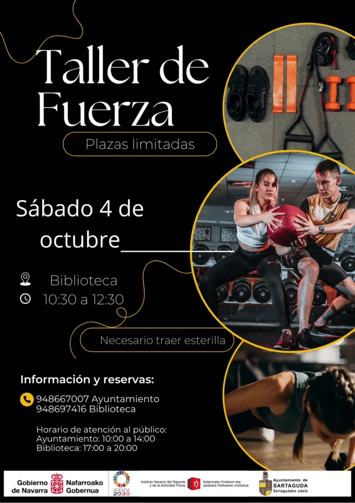 El próximo sábado 4 de octubre se celebrará en la Biblioteca un Taller de Fuerza, una actividad práctica orientada a mejorar la condición física a través de ejercicios guiados y adaptados a todos los niveles.