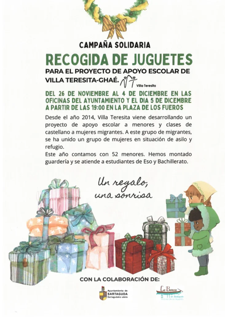 Del 26 de noviembre al 4 de diciembre en las oficinas del Ayuntamiento, y el 5 de diciembre a partir de las 19:00 en la Plaza de los Fueros.