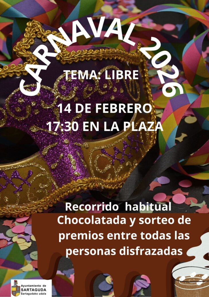El próximo 14 de febrero, a las 17:30 horas, se celebrará el Carnaval 2026 en la plaza, con tema libre. El desfile seguirá el recorrido habitual y, al finalizar, habrá chocolatada y sorteo de premios.