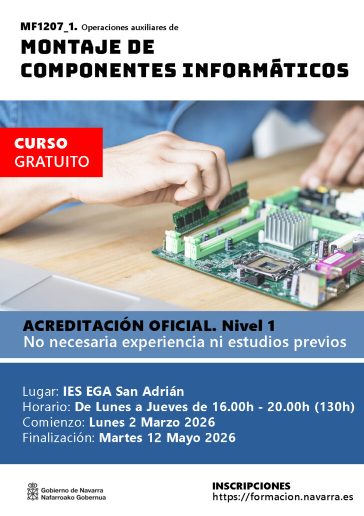 Ya está abierto el plazo de inscripción para el curso MF1207_1 – Operaciones auxiliares de montaje de componentes informáticos.
