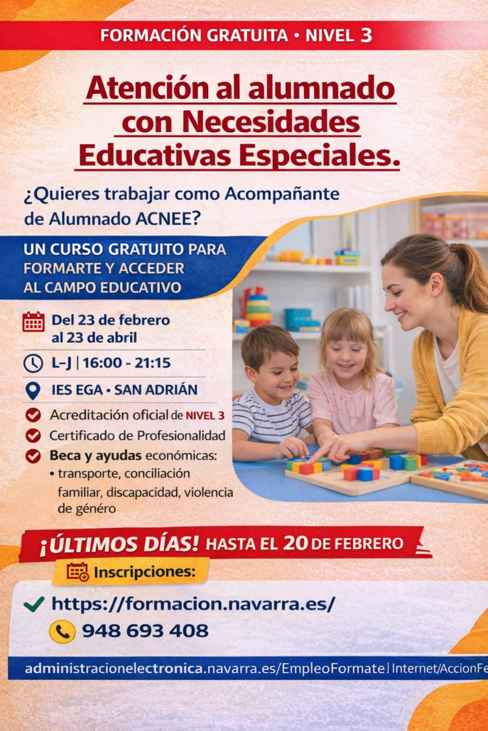 Abierto el plazo de inscripción para este curso gratuito orientado a quienes deseen trabajar como acompañantes de alumnado.