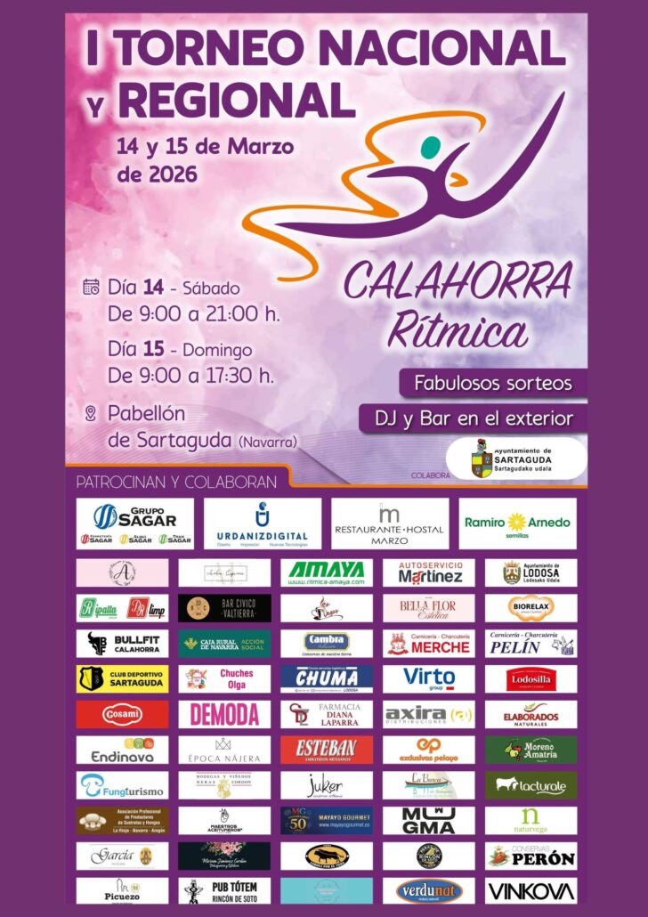 Los días 14 y 15 de marzo de 2026 se celebrará el I Torneo Nacional y Regional de Gimnasia Rítmica Calahorra Rítmica.