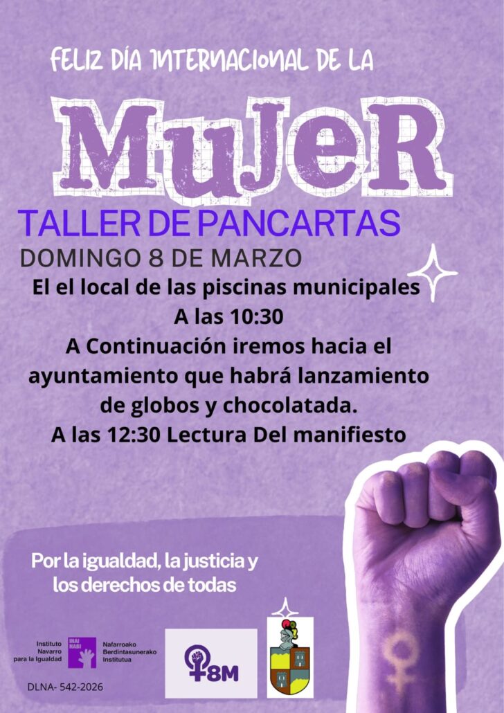 Con motivo del Día Internacional de la Mujer, se celebrará un taller de pancartas el próximo domingo 8 de marzo.