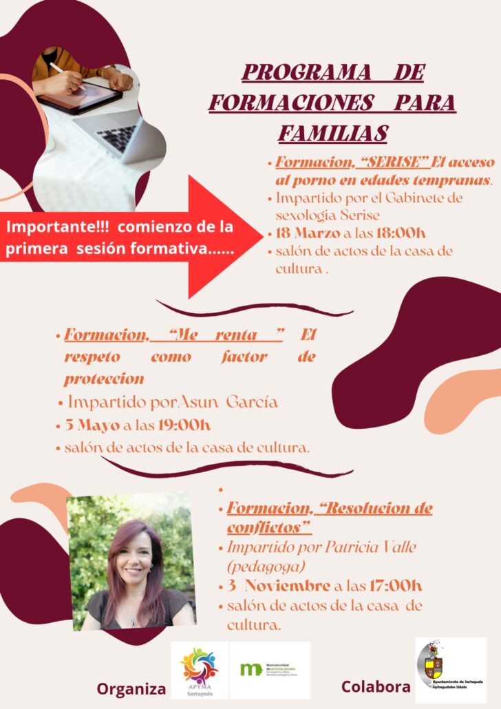 El Ayuntamiento de Sartaguda, en colaboración con la APYMA y la Mancomunidad de Servicios Sociales, pone en marcha un programa de formaciones.