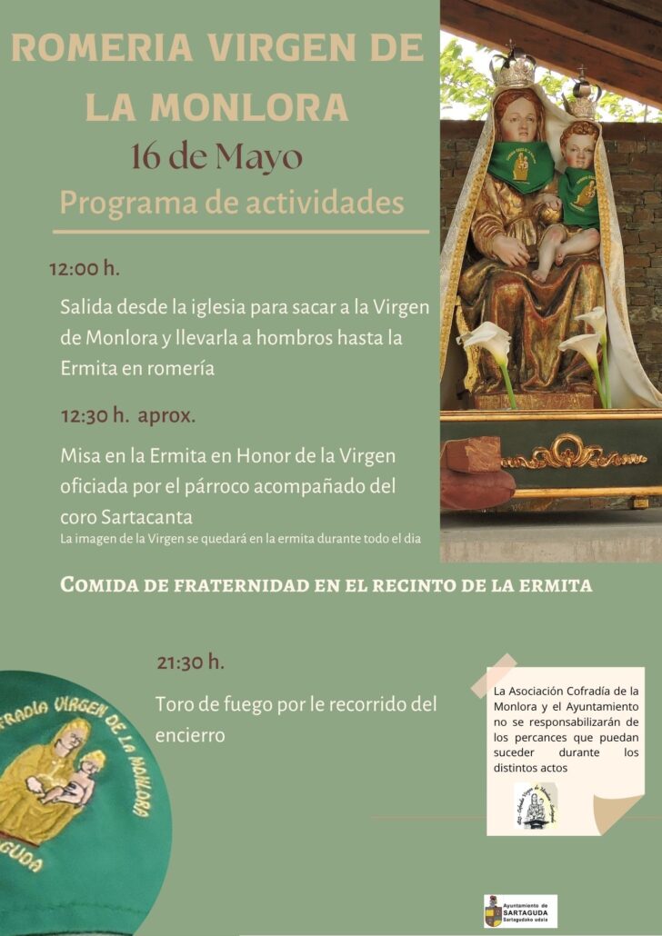 El próximo 16 de mayo se celebrará la Romería de la Virgen de la Monlora, una jornada de tradición y encuentro en torno a la ermita, con actos religiosos, comida de fraternidad y actividades populares.