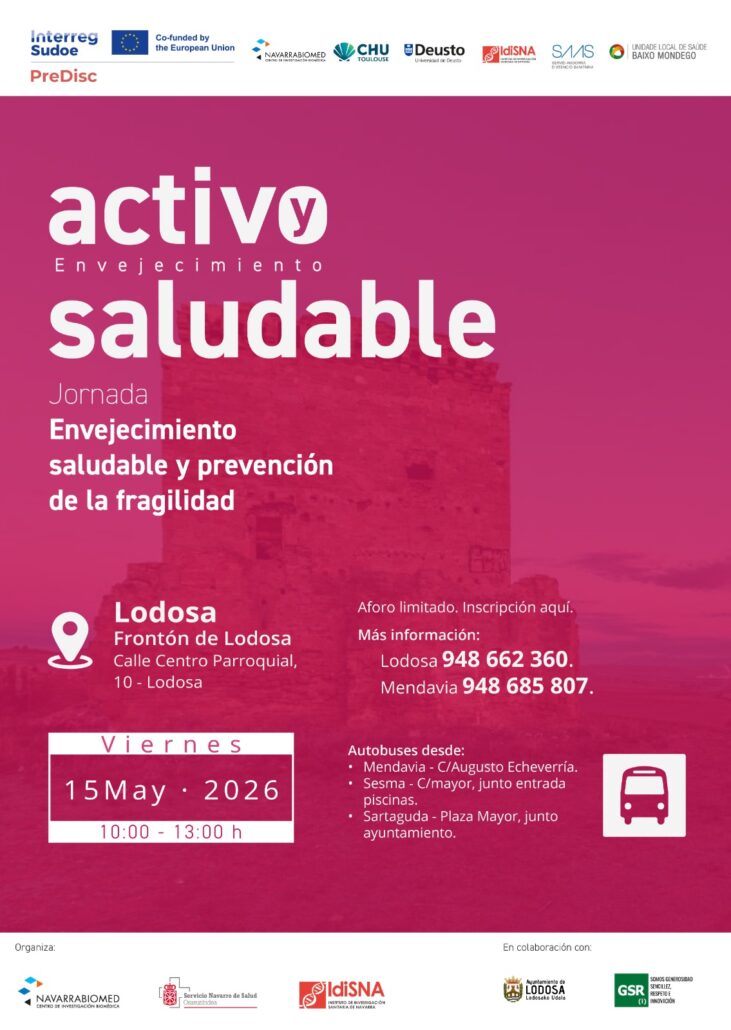 Jornada sobre envejecimiento saludable y prevención de la fragilidad, el viernes 15 de mayo de 2026 en el Frontón de Lodosa.