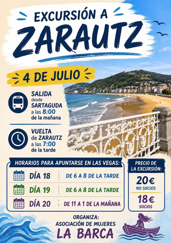 La Asociación de Mujeres La Barca organiza una excursión a Zarautz el próximo 4 de julio.