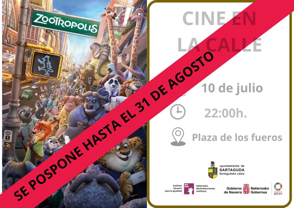 La sesión de cine en la calle con la película Zootrópolis, prevista inicialmente para el 10 de julio, queda aplazada.