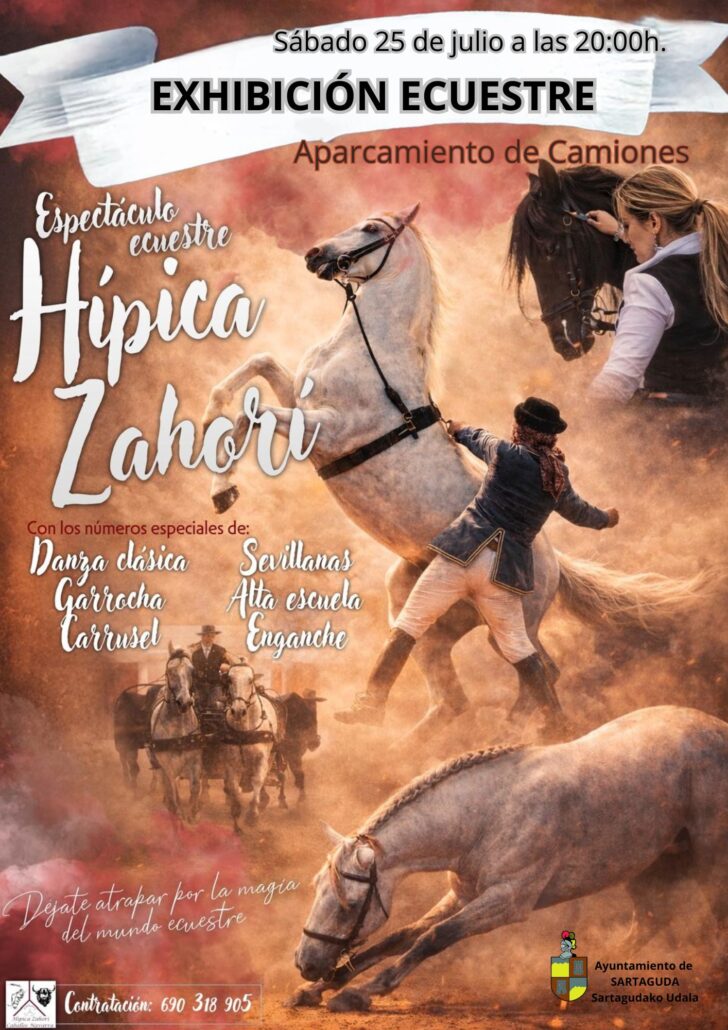 El próximo sábado 25 de julio tendrá lugar en Sartaguda una exhibición ecuestre a cargo del espectáculo Hípica Zahorí.