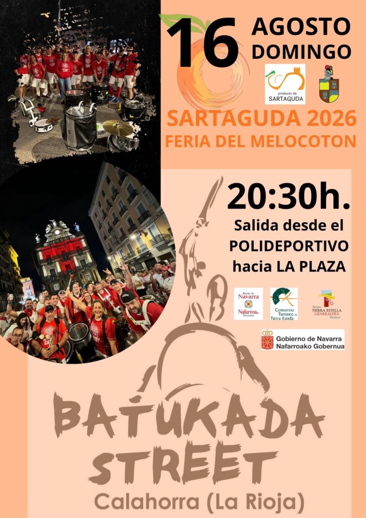 El domingo 16 de agosto, dentro de la Feria del Melocotón de Sartaguda 2026, tendrá lugar una actuación de Batukada Street, procedente de Calahorra.