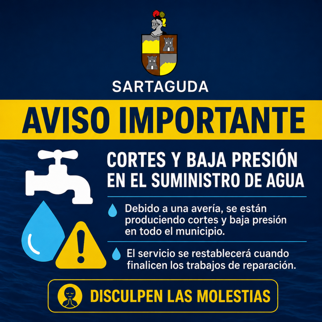 Debido a una avería, se están produciendo cortes y una bajada de presión en el suministro de agua en todo el municipio de Sartaguda.