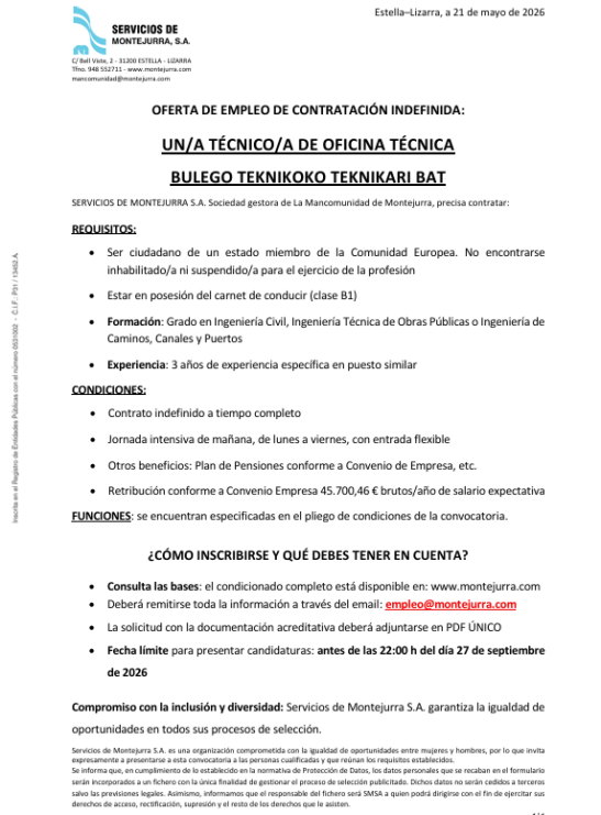 Oferta de trabajo tecnico