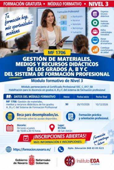 9 Cartel MF1706 Gestión de materiales, medios y recursos didácticos de los grados A, B y C del Sistema de Formación Profesional 9 Cartel MF1706 Gestión de materiales, medios y recursos didácticos de los grados A, B y C del Sistema de Formación Profesional