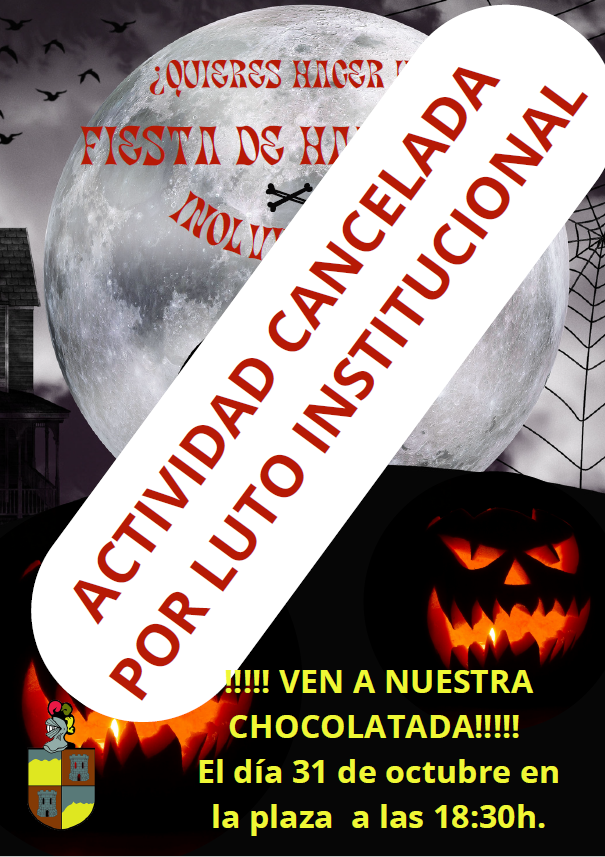 Informamos de que la chocolatada prevista para el sábado 31 de octubre a las 18:30 h en la plaza queda cancelada por luto institucional.